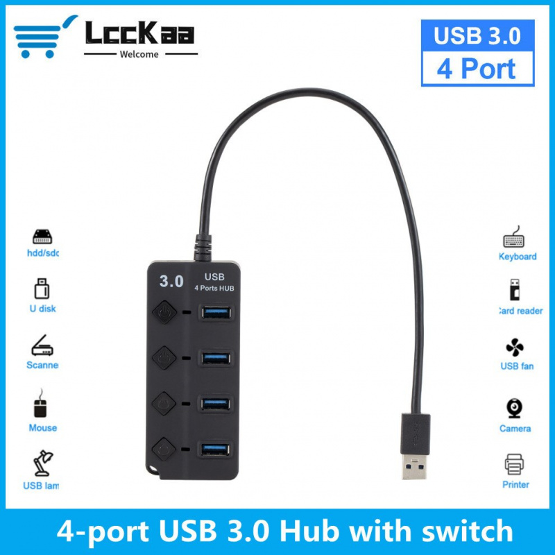 LccKaa 便攜式 USB 3.0 集線器 4 端口帶開關 5Gbps 高速電源適配器多 USB 3.0 集線器 USB 分路器適用於 PC 筆記本電腦