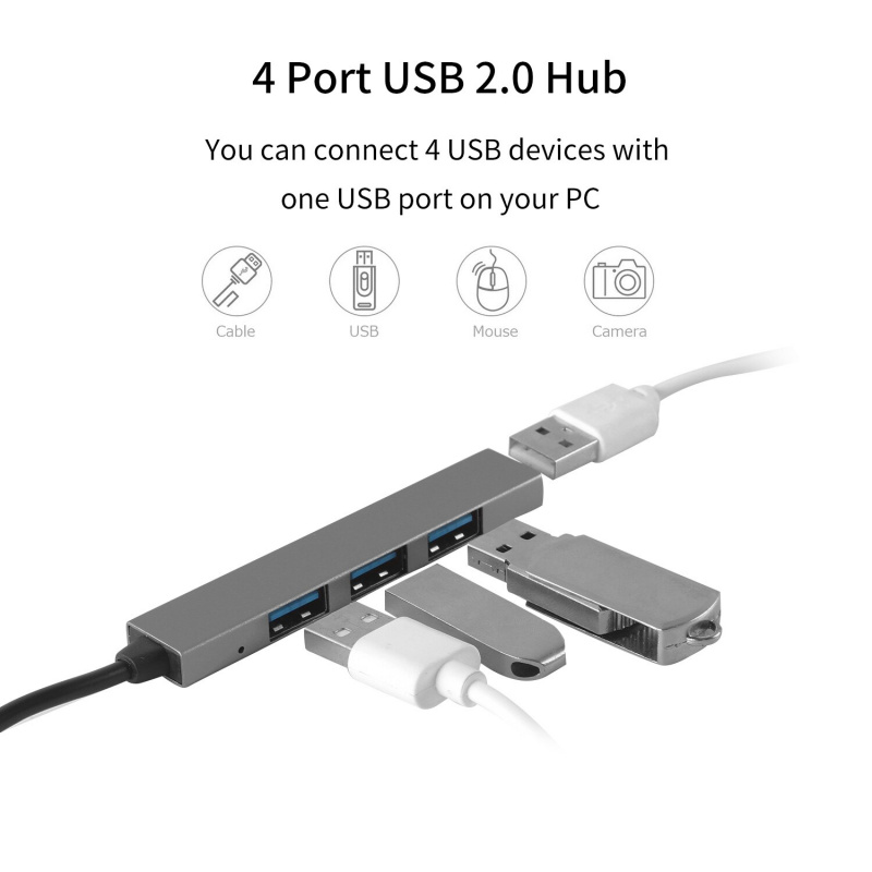 USB HUB 2.0 多擴展器超薄 4 端口高速 USB 2.0 分離器適配器適用於鼠標鍵盤 Pro Macbook PC 配件