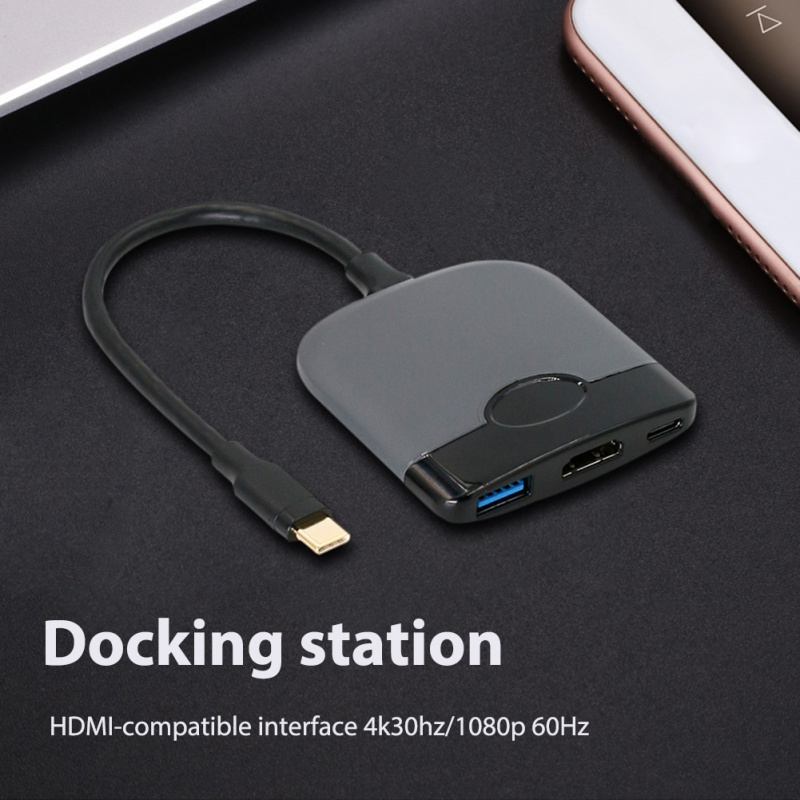 Type-C to HDMI-compatible PD USB 3.0 HUB 3 in 1 4K Video Converter Portable Docking Station TV Adapter Fit for