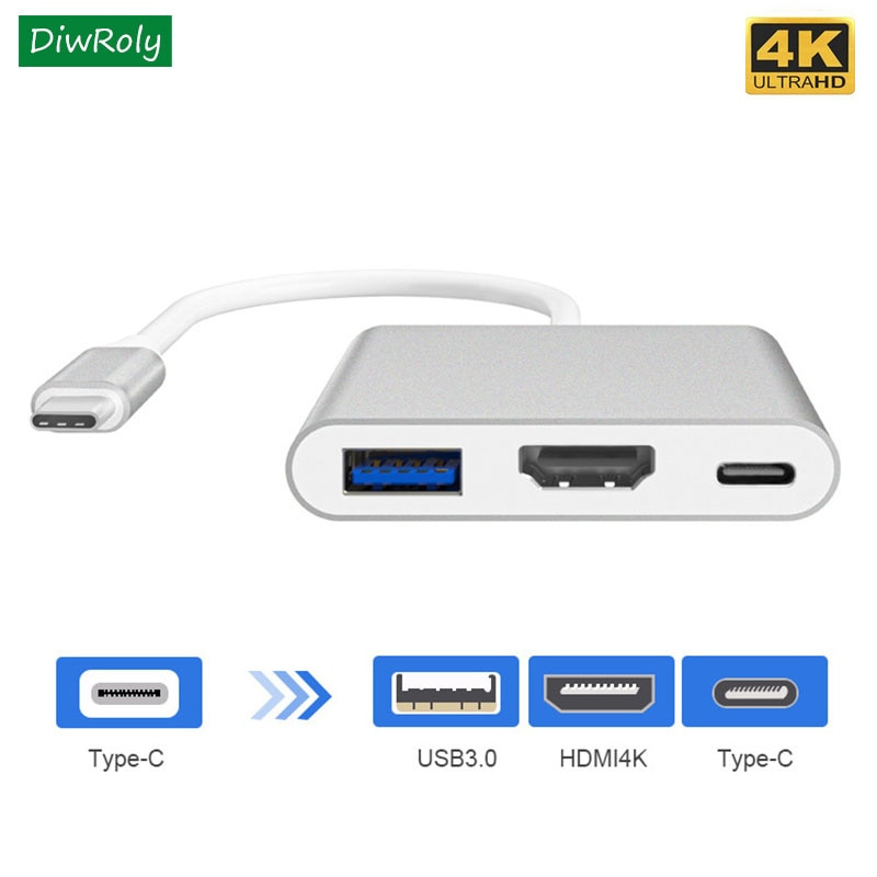 3 合 1 Type C 轉 HDMI 兼容 1080P USB C 轉換器集線器適用於華為 USB 3.1 Thunderbolt 3 Type C 切換到 HDMI 兼容