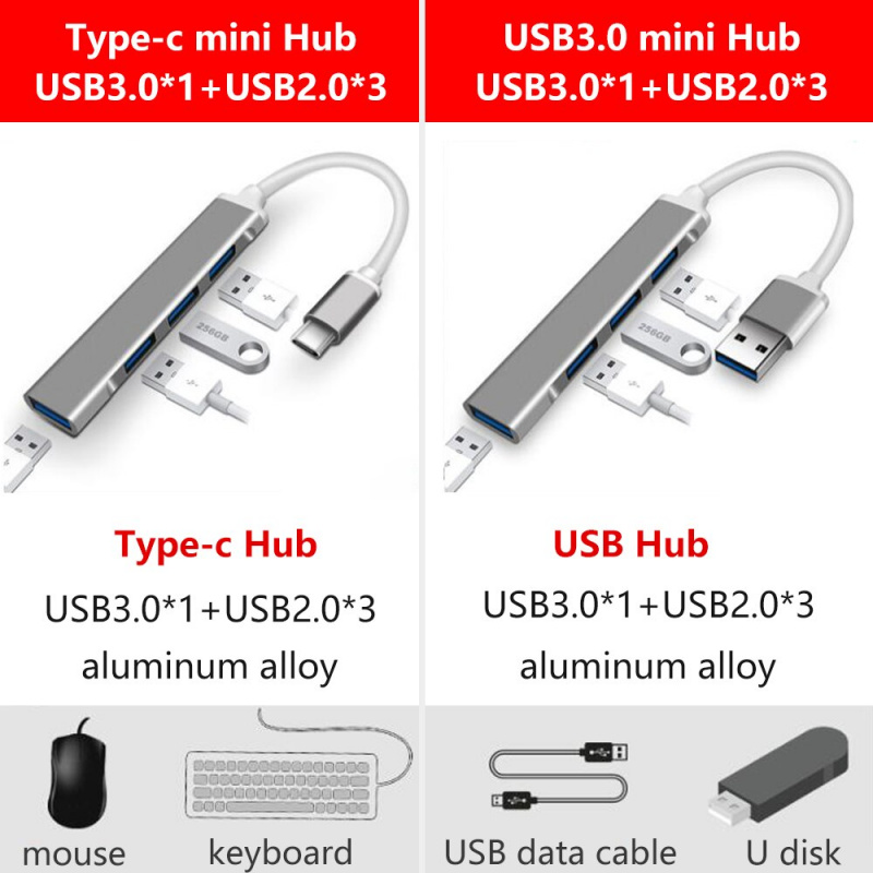Mini type-c hub USB 3.0 HUB splitter 4 ports typeC docking station compatible USB2.0