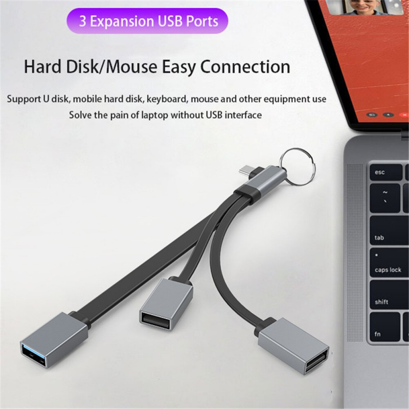 Kebidu 3 端口多功能 Type-C USB 擴展器 USB 3.0 分離器 OTG Type-C 轉 USB 適配器 SD TF 讀卡器 適用於 MacBook Pro