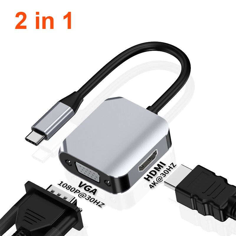 USB C 轉 HDMI 兼容 VGA 集線器適配器 USB3.0 擴展塢，適用於 MacBook Pro 配件 C 型分離器