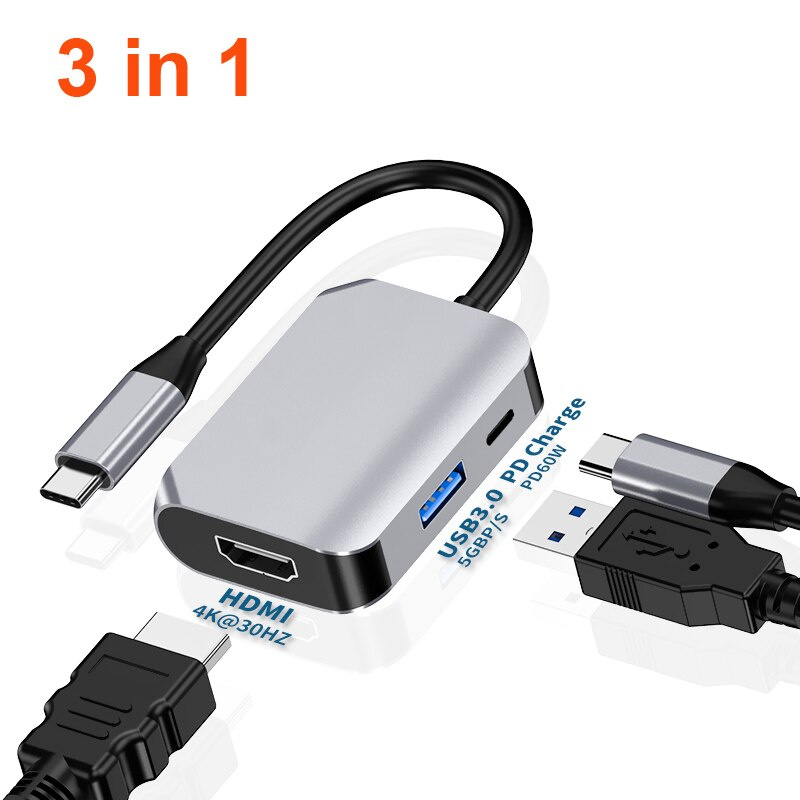 USB C 轉 HDMI 兼容 VGA 集線器適配器 USB3.0 擴展塢，適用於 MacBook Pro 配件 C 型分離器