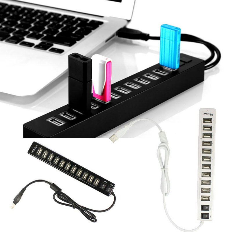 BEESCLOVER 12 端口 USB 集線器 USB 2.0 集線器多 USB 分離器開關適用於 Macbook Air 筆記本電腦