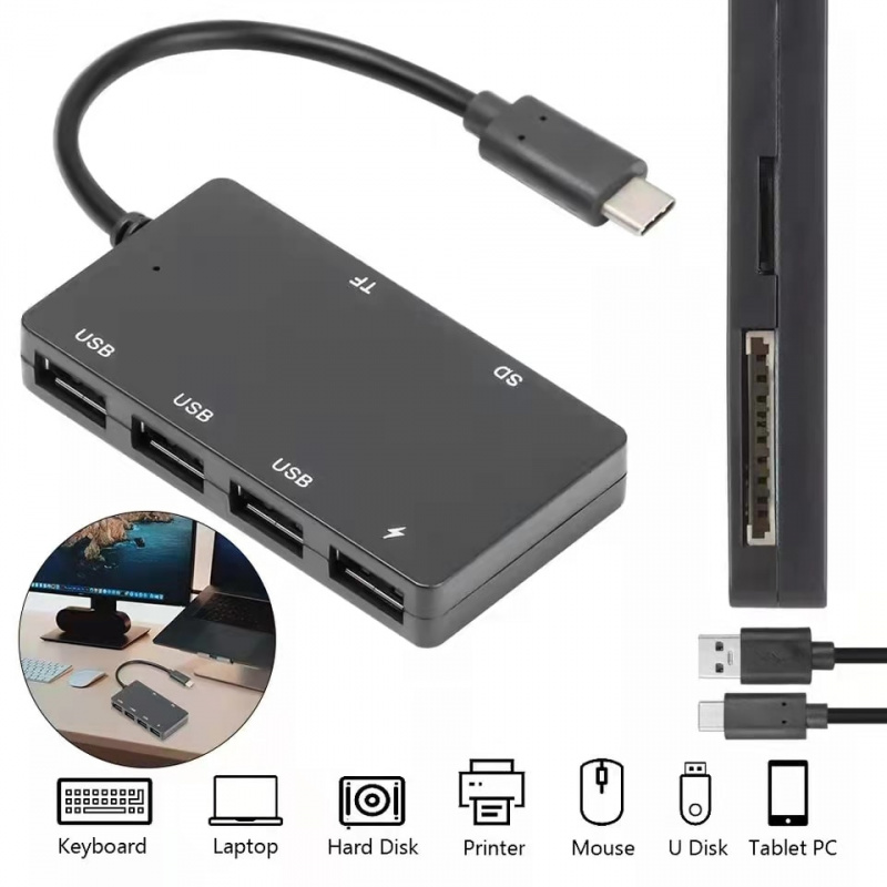 C 型 USB 集線器 3.0 適配器高速 USB 分配器 4 USB 端口 2.0 帶微型充電電源適用於小米 Macbook Pro PC 集線器 USB 3.0