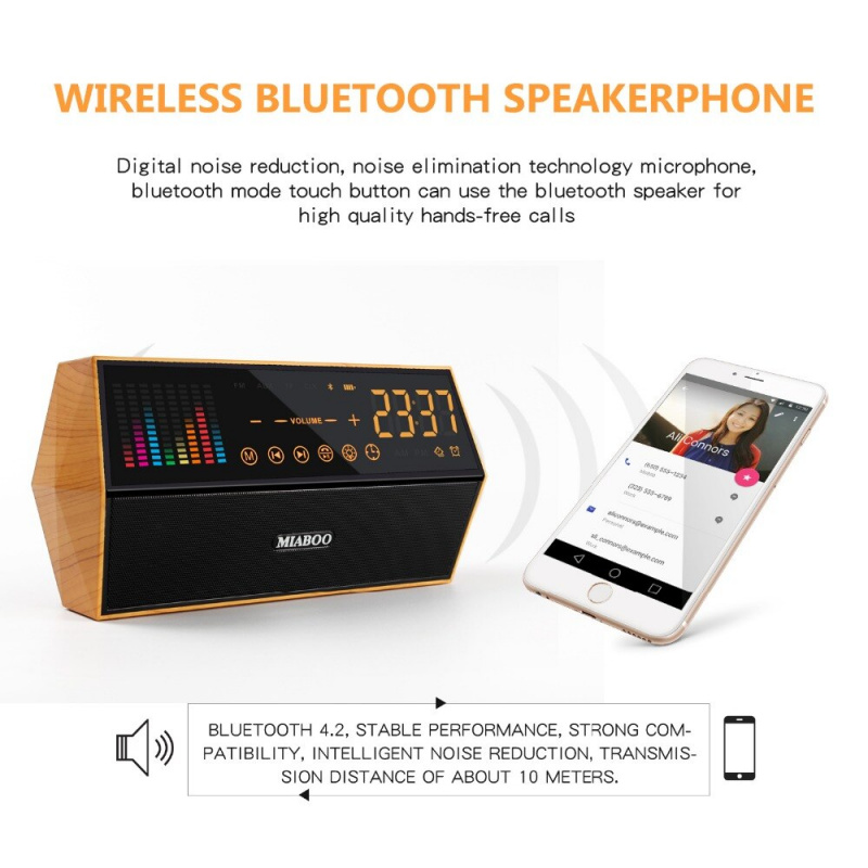 Laiyiqi wood 藍牙音箱 BT 時鐘 LED 顯示屏彩色動態頻譜 altavoz 藍牙 con 收音機復古復古