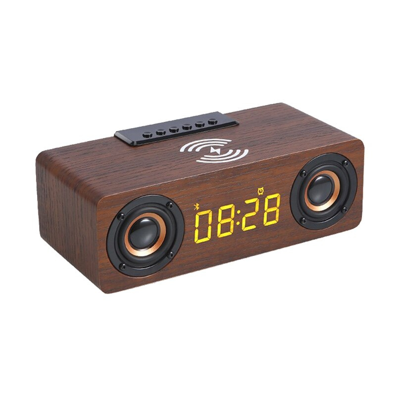 快速無線充電器木製無線藍牙音箱鬧鐘 3D 立體聲立體聲條形音箱