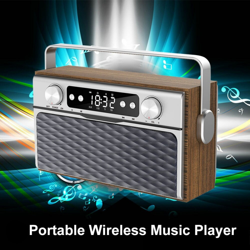 便攜式無線木質藍牙音箱Caixa De Som 20W揚聲器鬧鐘FM收音機播放器支持TF卡U盤線