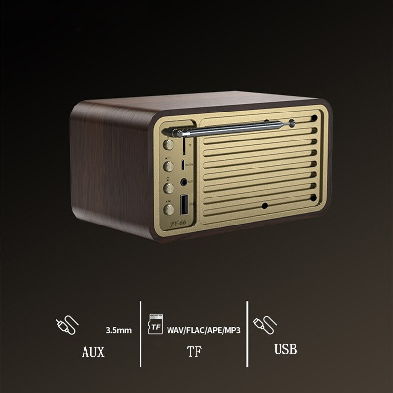 JY66創意復古木質藍牙音箱便攜戶外帶天線收音機低音炮插卡小音響