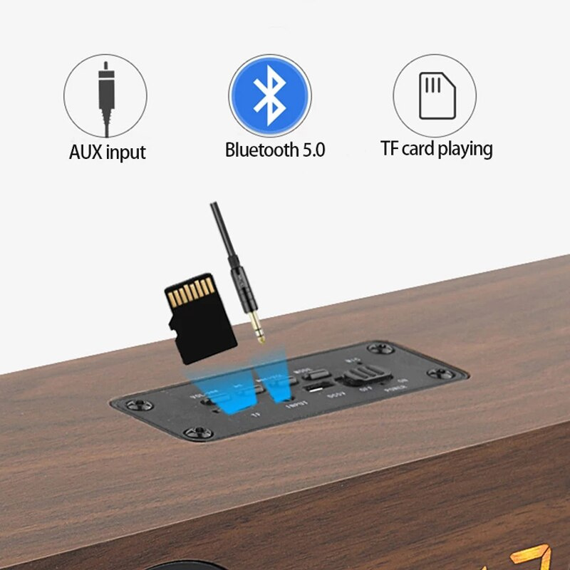 便攜式HiFi音箱無線藍牙兼容桌面木質音箱音樂條形音箱支持TF卡AUX免提電視