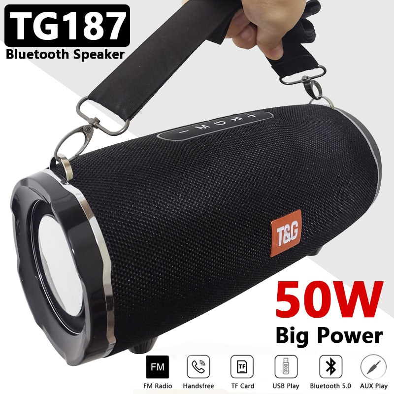 50W 大功率 TG187 藍牙音箱防水便攜式音柱適用於 PC 電腦音箱低音炮音箱音樂中心 FM TF
