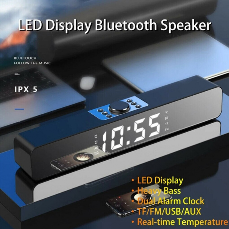 Soundbar 降噪音箱藍牙兼容 5.0 無線鬧鐘 Soundbar LED 音箱