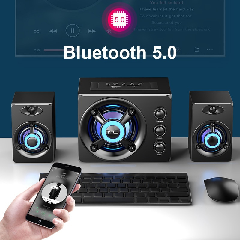 2022 LED 電腦組合音箱 AUX USB 有線無線藍牙音響系統家庭影院環繞聲條形音箱適用於 PC 電視