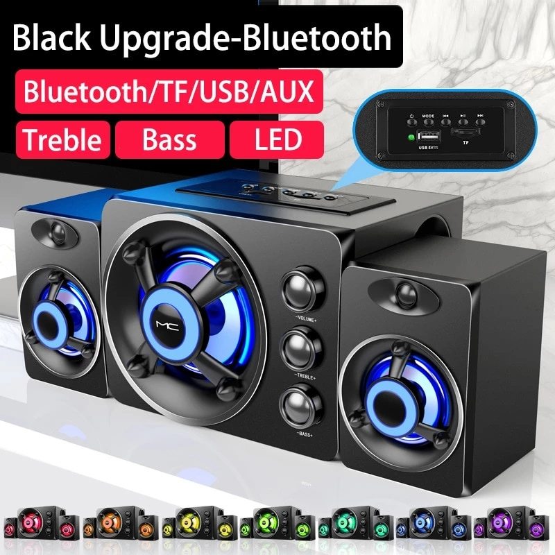 2022 LED 電腦組合音箱 AUX USB 有線無線藍牙音響系統家庭影院環繞聲條形音箱適用於 PC 電視