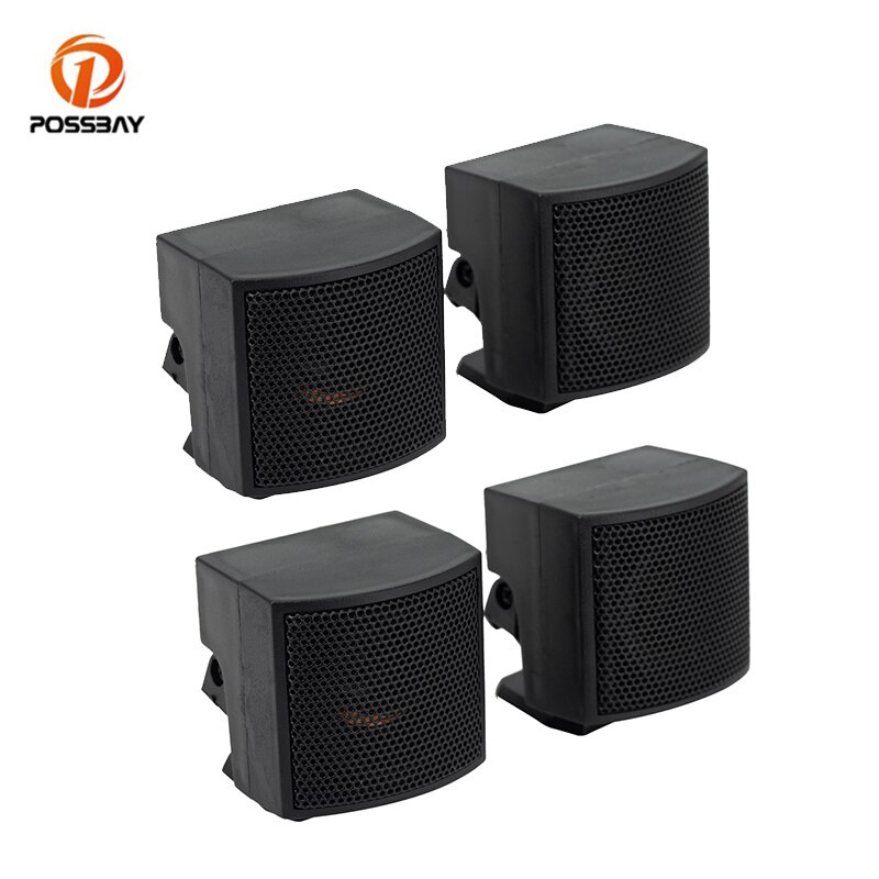 POSSBAY 4 件 套通用揚聲器高音喇叭汽車揚聲器黑色方形音響音響超大功率音樂立體聲揚聲器 12V