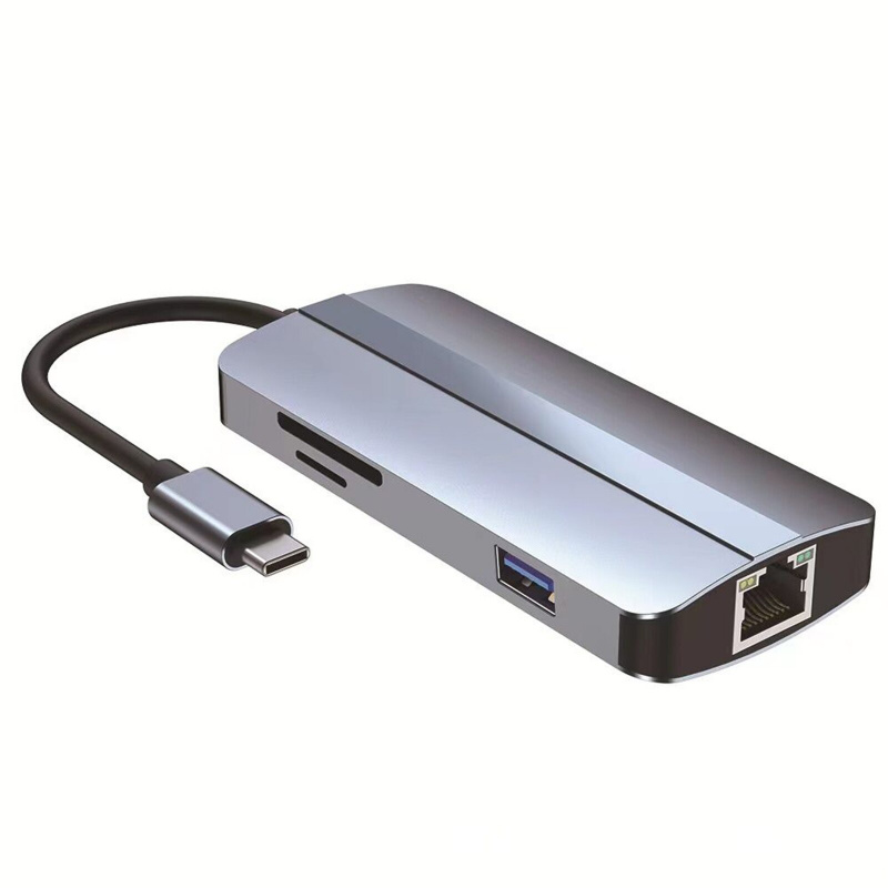 USB C 集線器適配器 8 合 1 Type C 擴展塢，帶 4K HDMI 兼容+USB3.0+USB2.0 2+87W PD+RJ45+PC SD TF 讀卡器
