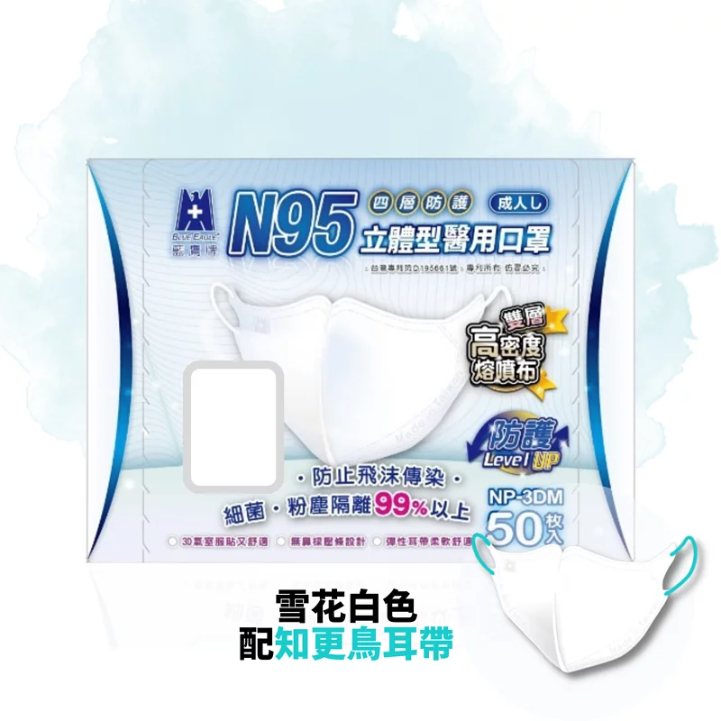 【藍鷹牌】台灣製 成人立體型 N95 醫用口罩 50入/盒 NP-3DM｜香港版包裝