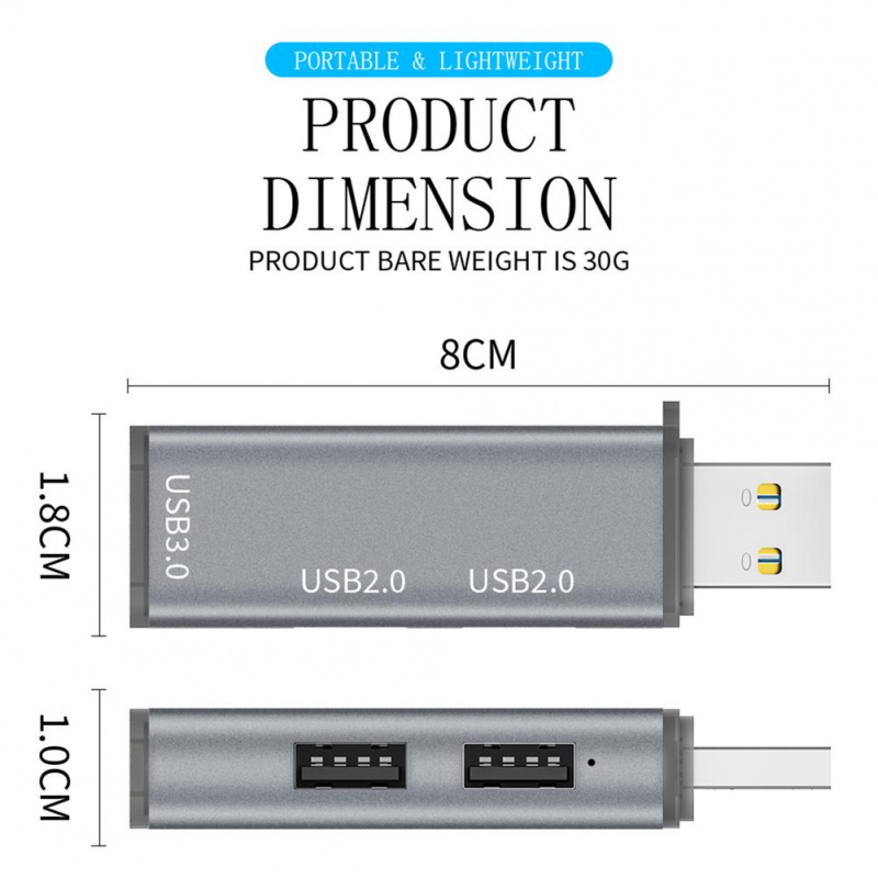 1 件迷你鋁製 3 端口 USB 3.0 集線器 USB 集線器擴展 2.0 集線器 USB 適配器站超薄便攜式數據集線器 USB 分離器