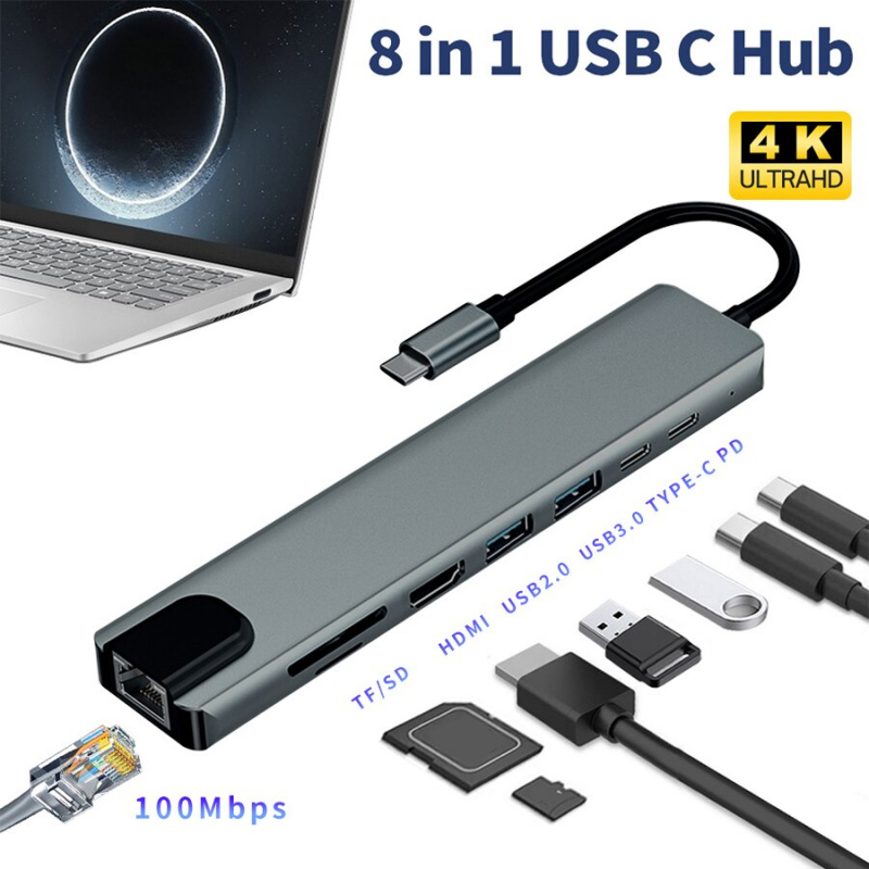 USB C 型擴展塢 USB C 集線器 3.0 適配器 8 合 1 HDMI SD TF 讀卡器適用於 Macbook Air iPad 筆記本電腦外圍設備