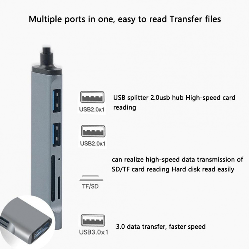 5 合 1 USB 3.0 擴展器分離器多端口 Type-c 集線器鋁合金擴展塢電腦配件