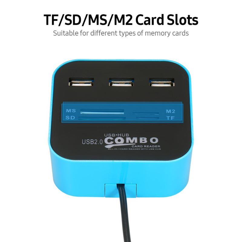 7合1多功能USB2.0集線器轉換讀卡器帶3個USB2.0擴展口TF SD MS M2卡槽即插即用集線器