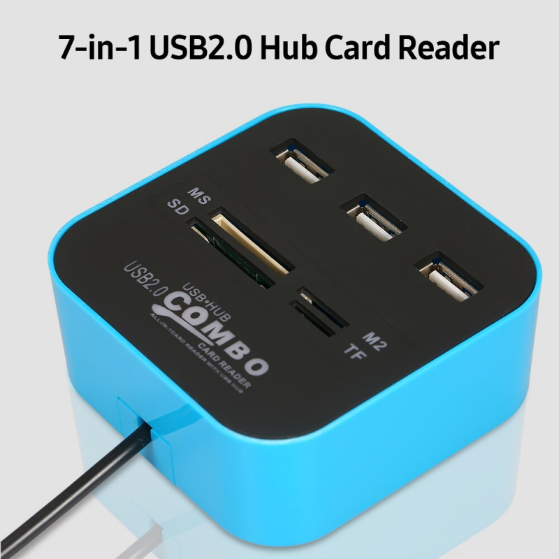 7合1多功能USB2.0集線器轉換讀卡器帶3個USB2.0擴展口TF SD MS M2卡槽即插即用集線器