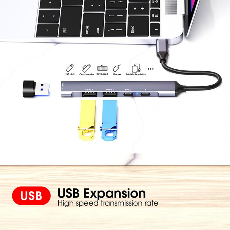5 合 1 多功能 USB C 集線器 Type-C 適配器轉換器 Type-C 到 PD USB-C USB2.0 USB 3.0 充電