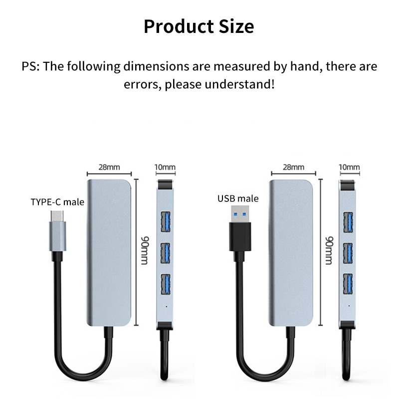 4 合 1 USB C 集線器底座 C 型轉 USB 3.0 2.0 4 端口分離器適配器適用於 Macbook Pro 華為 Matebook 筆記本電腦配件