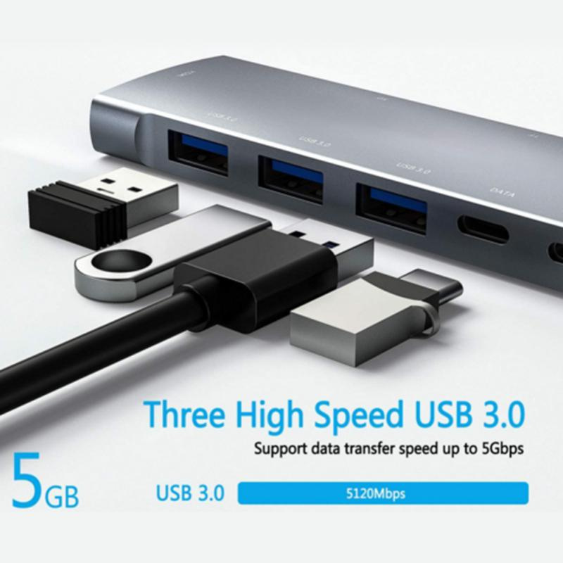 擴展塢 8 合 1USB 集線器 USB 3.0 至 4K HDMI 適配器存儲卡讀卡器 Type-C 適配器適用於 MacBook Pro PC 筆記本電腦分配器