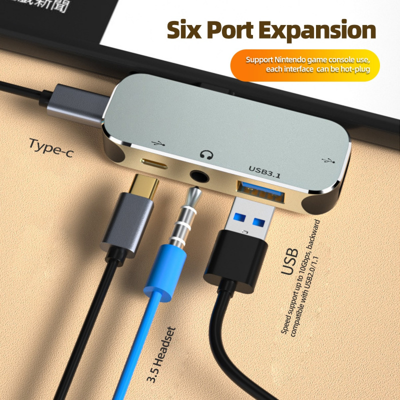 Type C 4 in 1 HUB for Macbook Pro Air HUAWEI Xiaomi USB C Extender with 3.5mm Jack Earphone Adapter USB 3.0 2.0 Cable Converter