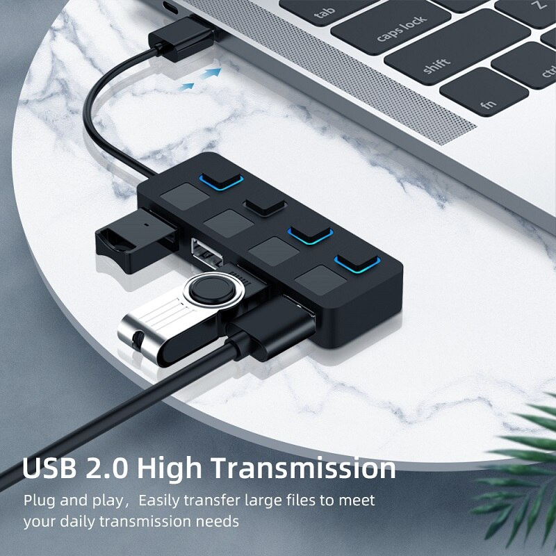 USB 集線器 2.0 4 端口分離器筆記本電腦 PC 筆記本電腦配件適用於 Macbook 聯想小米鋁製多擴展器適配器