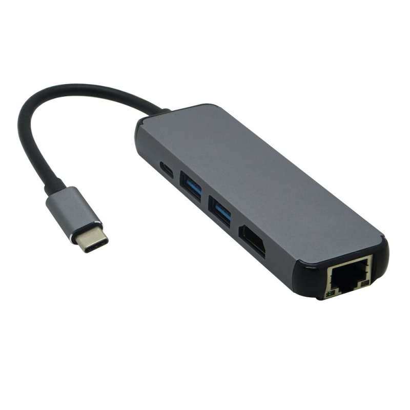 5 合 1 USB 3.1 USB-C Type C 集線器帶 HDMI 4K 高清 1000M Rj45 局域網適配器 USB 3.0 集線器 Type C PD 充電適配器適用於 Macbook Pro