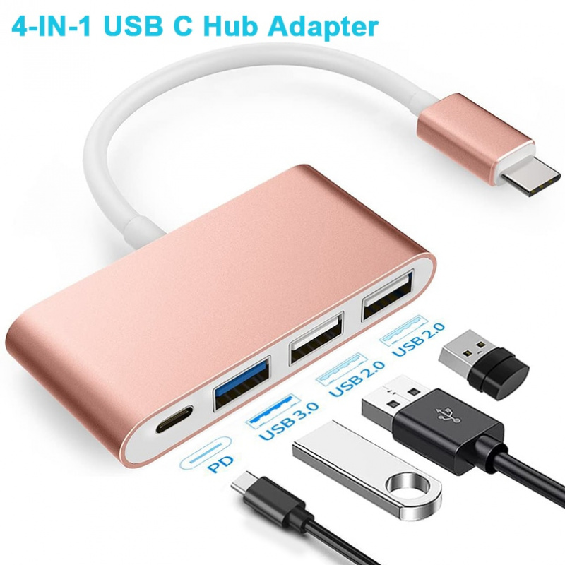 4 合 1 USB C 集線器，帶 C 型、PD、USB 3.0、USB 2.0，適用於 2020-2016 MacBook Pro 13 15 16，Mac 多端口充電和連接適配器