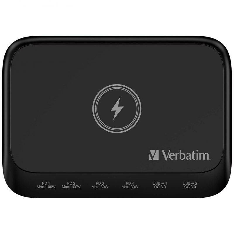 Verbatim 無線充電和 6 端口 100W GaN 充電器 (66853)