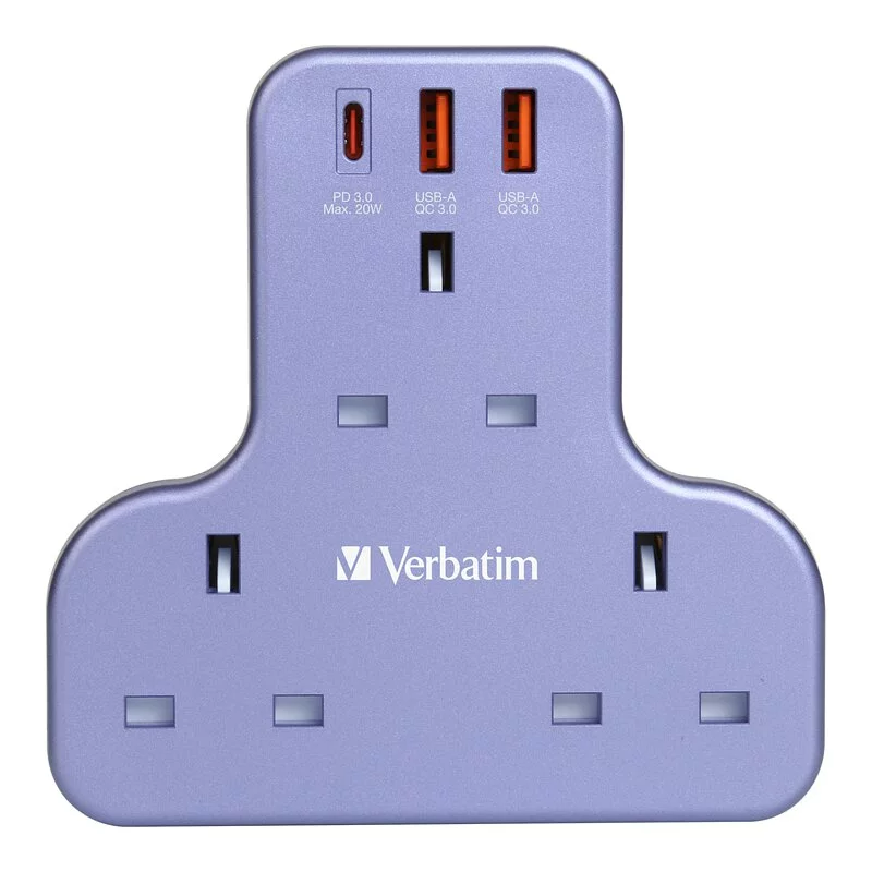 Verbatim 3 Socket PD & QC 3.0 Flat Wall Outlet Extender T型擴充電源插座