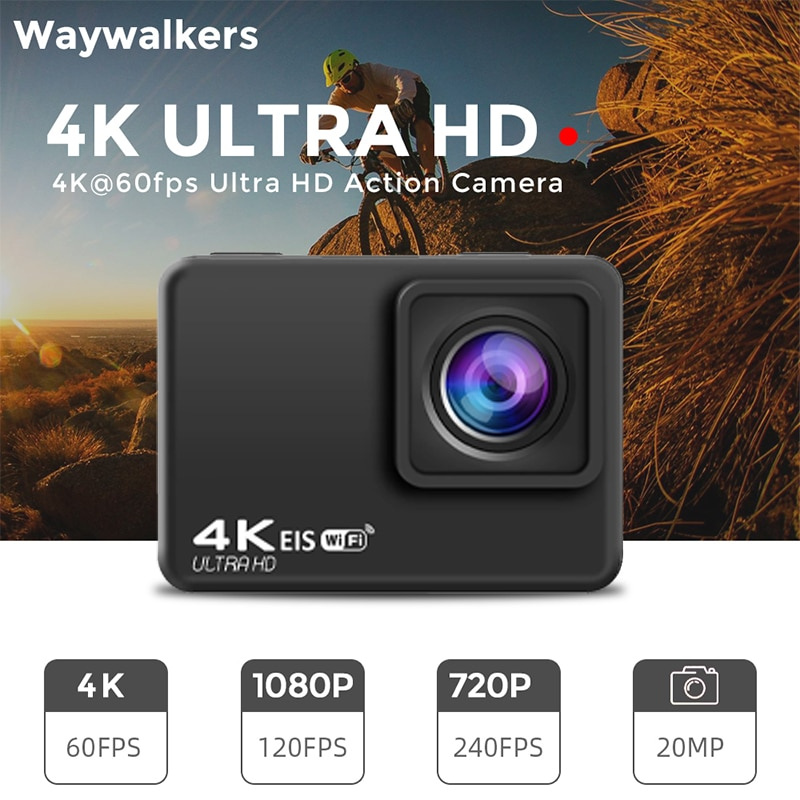 Waywalkers 運動相機 2 英寸超高清 4K 60fps 1080P WiFi 170° 水下防水頭盔視頻錄製運動相機索尼傳感器
