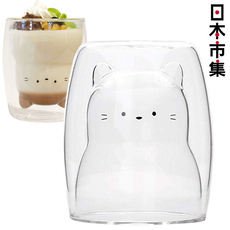 日版 動物 耐熱隔熱 雙層玻璃杯 (貓貓) 270ml 【市集世界 - 日本市集】