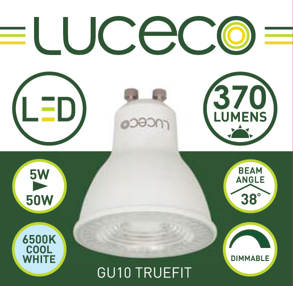 英國Luceco - LED 5W GU10 可調光 6500K 冷白光 Truefit  杯膽 射膽 射燈 LGDC5W37P-1A