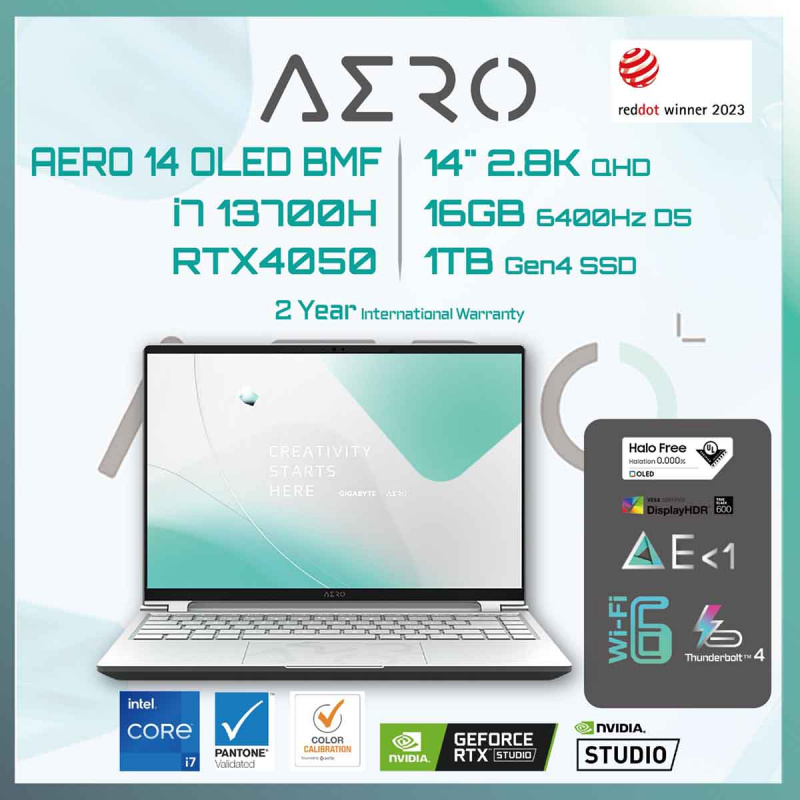GIGABYTE – AERO 14 OLED BMF – Intel i7 13700H (13th Generation Intel)