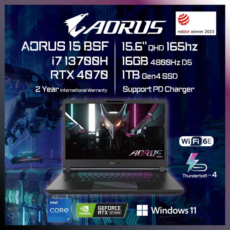GIGABYTE – AORUS 15 BSF – RTX4070 (13th Gen Intel)