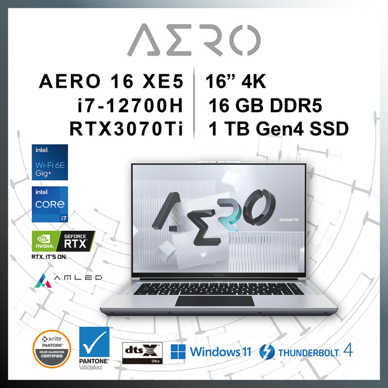 GIGABYTE - AERO 16 XE5 (Intel 12th Gen i7) RTX3070Ti  【創作者筆電】