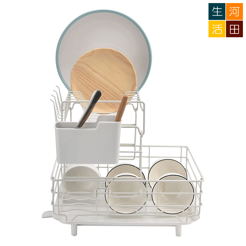 廚房雙層瀝水置物架 多功能碗碟水杯收納架 | 附筷子刀叉架 | 可拆為單層使用 (白色)