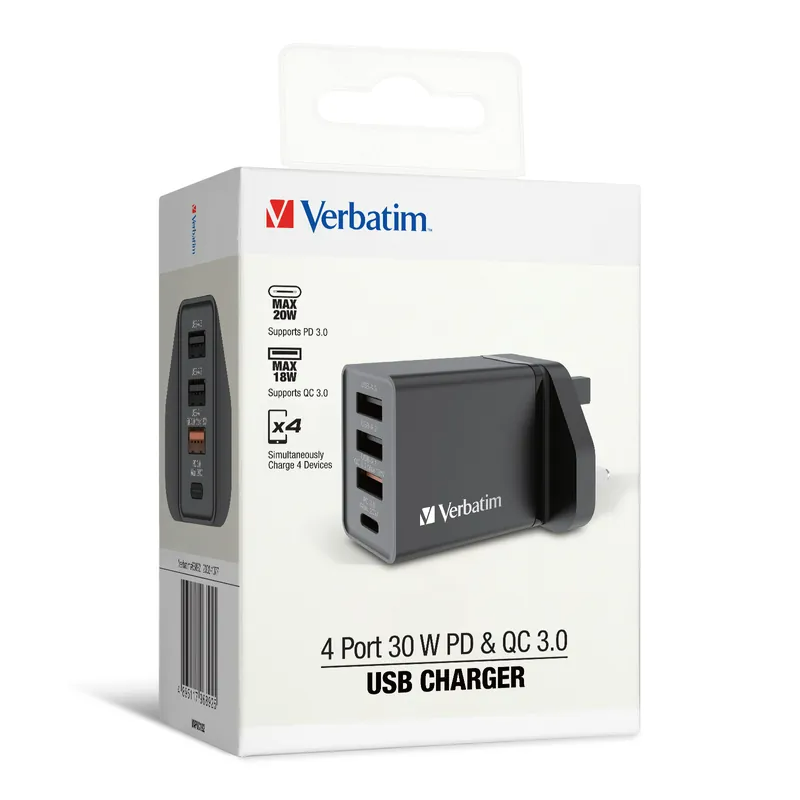 Verbatim 4 Ports 30W PD & QC 3.0 USB 充電器 66892 / 66897
