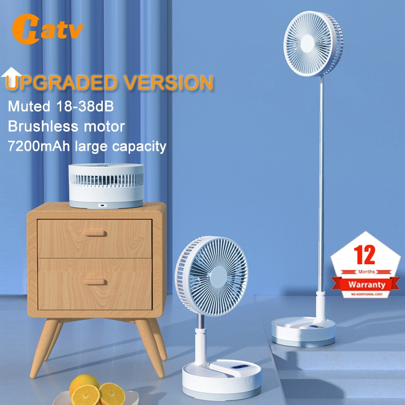 HATV Portable Fan USB Rechargeable Folding Telescopic Floor Standing Fan  Mini Fans for Home Outdoor Camping Air Conditioner - 擎天電子商行