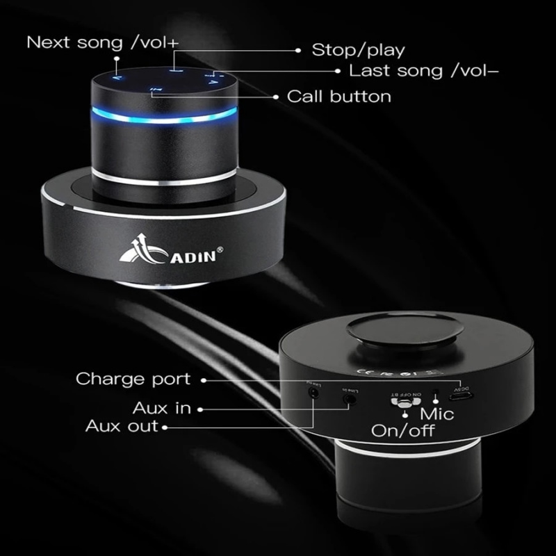 Adin Portable Vibration Bluetooth Speaker Wireless Audio Subwoofer