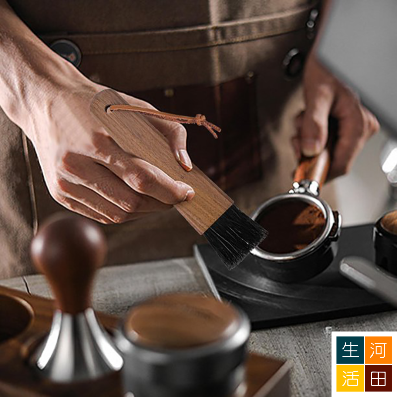 咖啡研磨器刷 咖啡粉清潔刷 胡桃木扁柄毛刷 黑猪鬃毛刷 咖啡機清潔工具