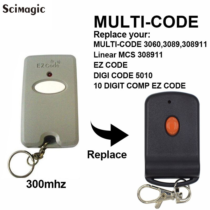 300MHz Garage Door Remote – Compatible With Multicode 3089, 3060, 3070 Openers, 10 Dip Switch