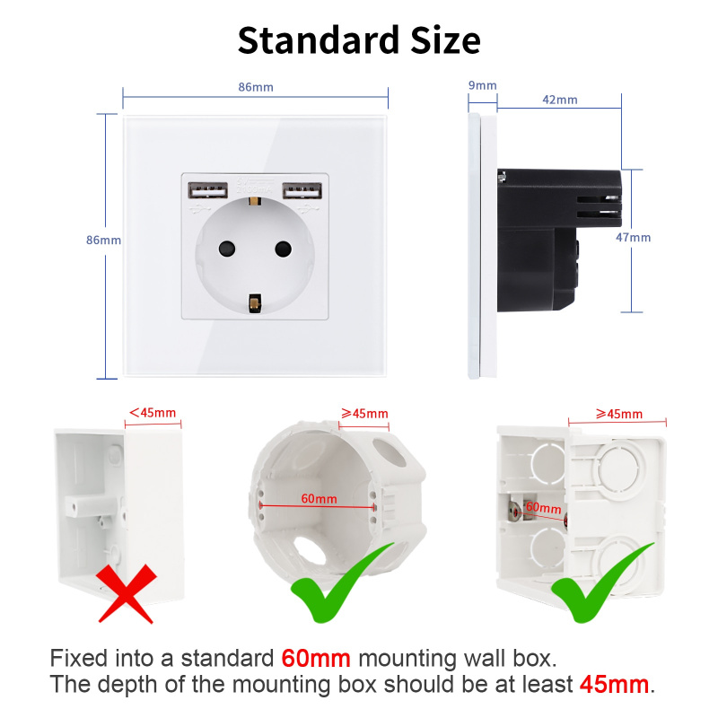 Wall sockets with usb charge port type c interface outlet eu standard