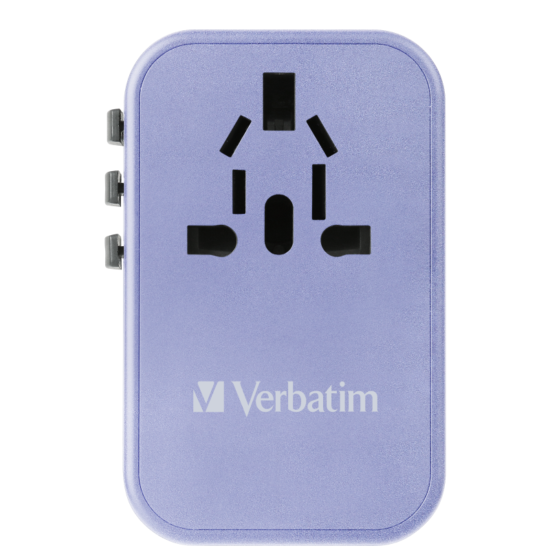Verbatim 5 端口 75W PD 3.0 & QC 3.0 GaN 通用旅行轉插 (66919 黑色/66920 紫色）